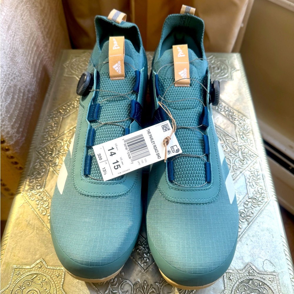 NWT Adidas Parley Road cycling shoe in calming, Zen, “Hazy Emerald”.